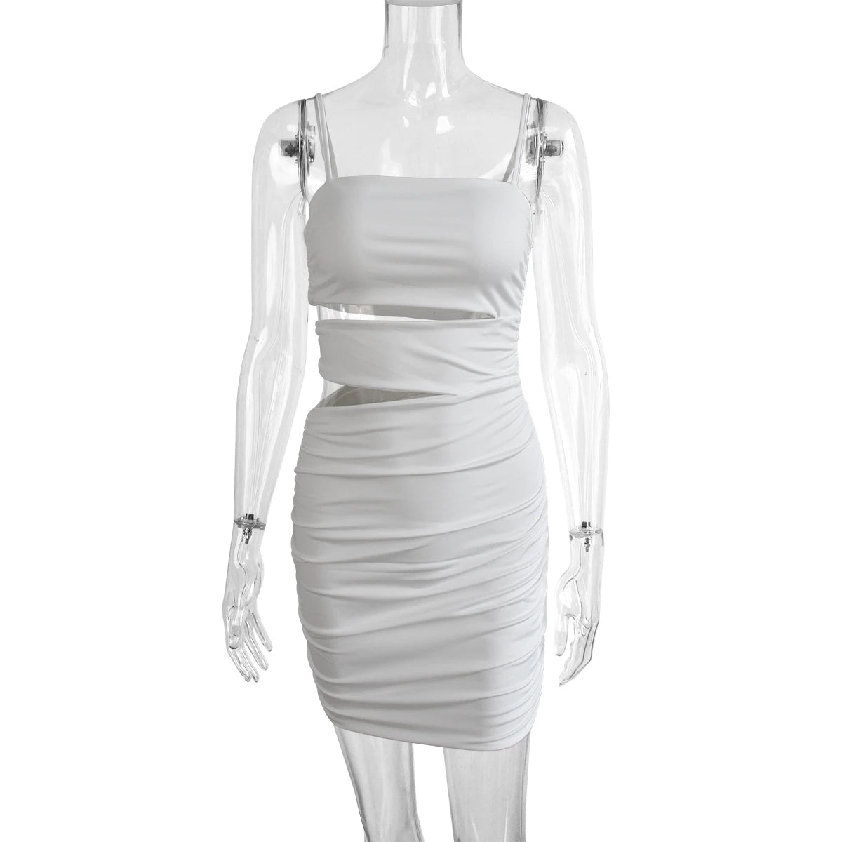 Women Sexy Spaghetti Strap Bodycon Mini Dress White Backless Party Evening Outfit Nightclub Vestidos - Smarsty