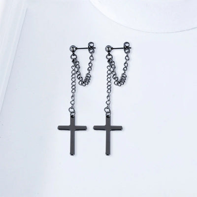 Punk Silver Cross Drop Earrings for Unique Gothic Style - Smarsty