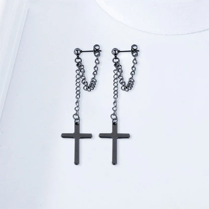Punk Silver Cross Drop Earrings for Unique Gothic Style - Smarsty