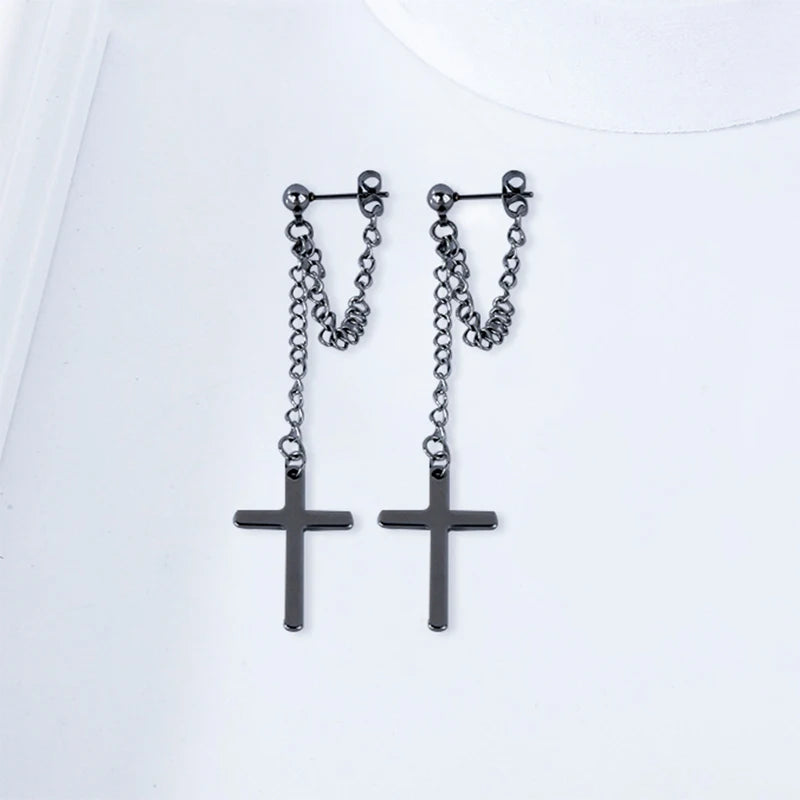 Punk Silver Cross Drop Earrings for Unique Gothic Style - Smarsty