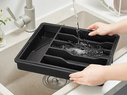 Adjustable Kitchen Storage Organizer Tray – Plastic Multifunctional Drawer Organizer for Kitchen Counter Utensils