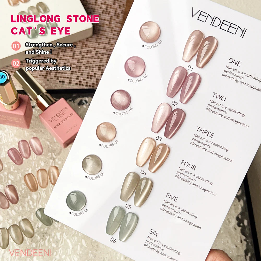 Vendeeni 6 Colors Magnetic Cat Eye Nail Polish Set - Smarsty