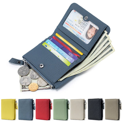 Genuine Leather Men Women Cute Short Wallet Luxury Solid Zipper Coin Purse rfid Bank Credit Card Holder Slim Small Money Bag - Smarsty
