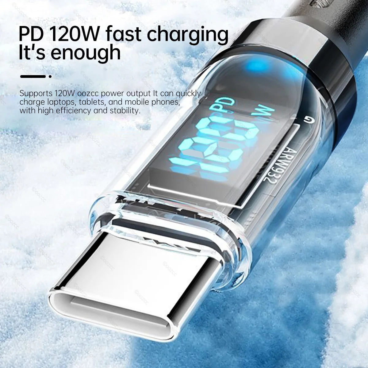 OOZCC LCD Watt Display Cable, Max 120W Super Fast Charging USB Type C Cable Data Transfer, USB A to Lightning for IPhone14 Pro - Smarsty