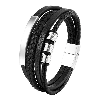 Men's Leather Charm Bracelet Stainless Steel Magnetic Clasp - Smarsty
