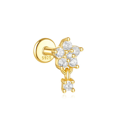 925 Sterling Silver Lotus Tassel Zircon Stud Earrings - Smarsty