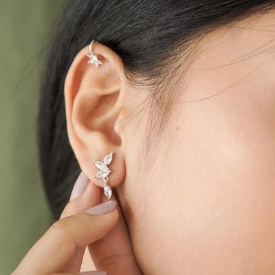 925 Sterling Silver Hoop Earrings White Crystal Luxury - Smarsty