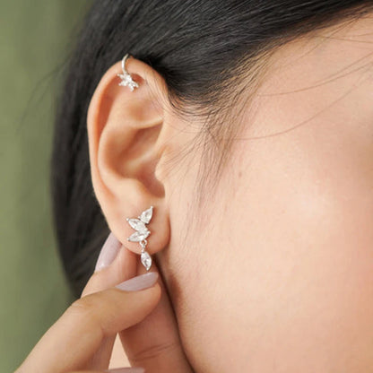 925 Sterling Silver Hoop Earrings White Crystal Luxury - Smarsty