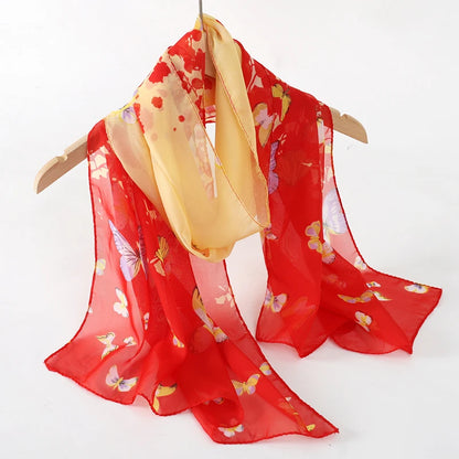 Women Print Chiffon Scarf Lightweight Sunscreen Shawl Wrap - Smarsty