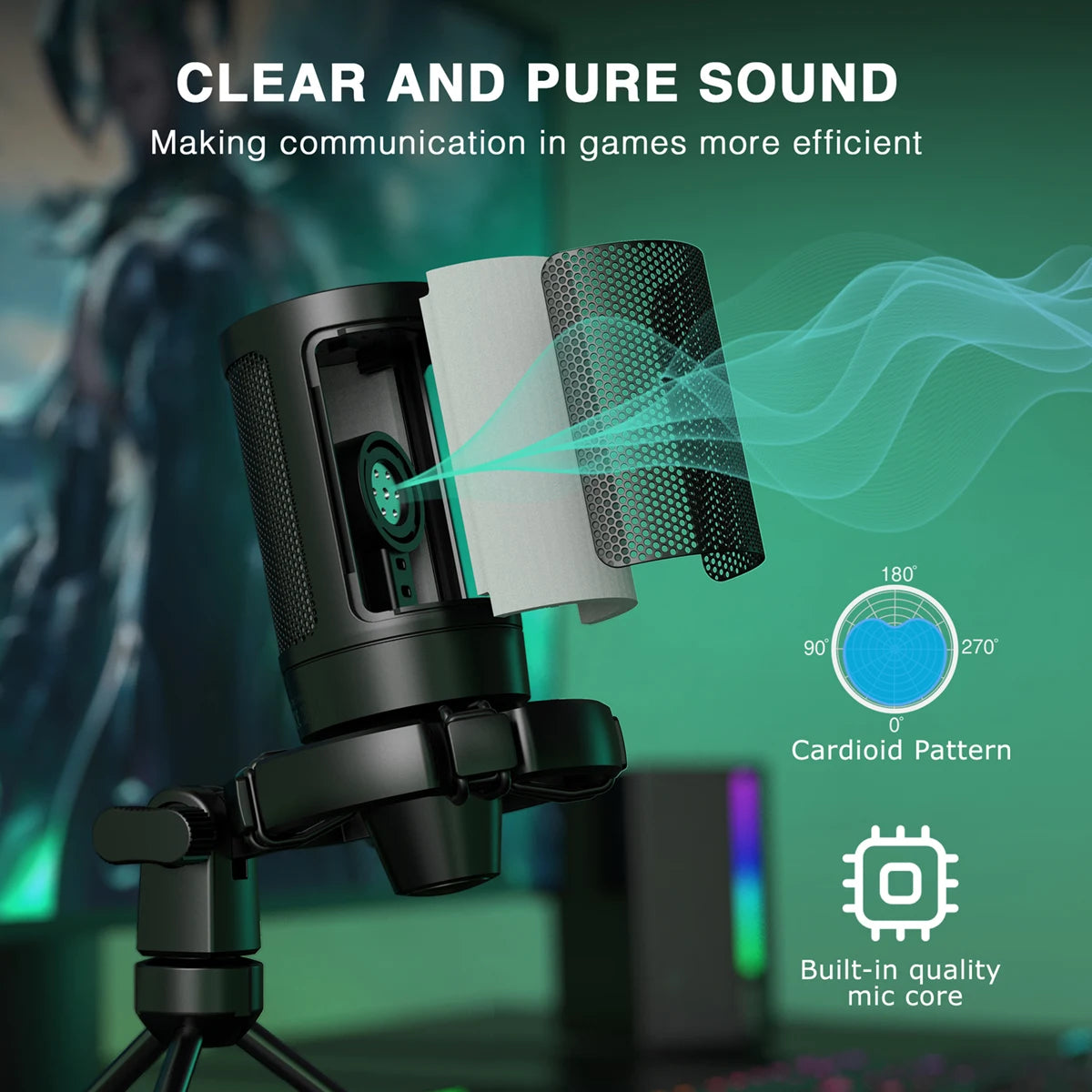 AmpliGame RGB USB Gaming Microphone with Mute Feature - Smarsty