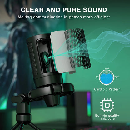 AmpliGame RGB USB Gaming Microphone with Mute Feature - Smarsty