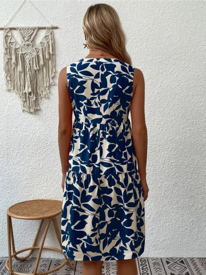 Women Boho Print Mini Dress Summer Elegant Sleeveless V Neck Ruffle A Line Tank Dress Casual Loose Oversize Beach Party Sundress - Smarsty