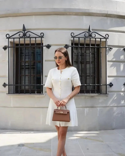Trendix Elegant Knit Mini Dress Women Street Slim High Waist Short Sleeve Rib Sweater Dresses Vacation Bodycon Knitwear Dress - Smarsty