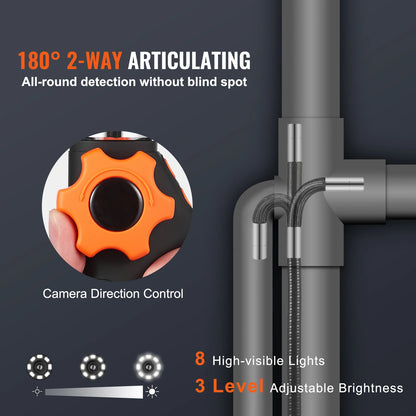 SucceBuy Articulating Borescope Camera with Light Two-way Articulated Endoscope Inspection with 6.4mm Tiny Lens 5" 1080P Screen