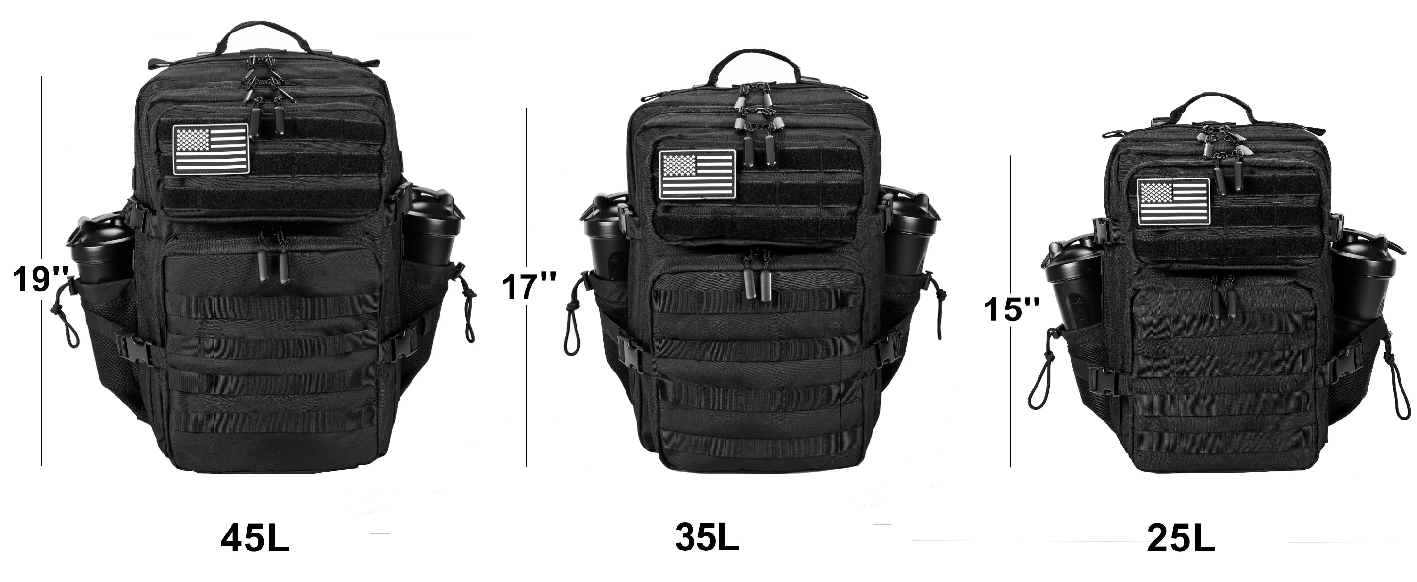 LHI 45L/35L/25L Tactical Backpack for Men and Women Waterproof Athlete Gym Outdoor Bag Travel Hiking Rucksack with Bottle Holder - Smarsty