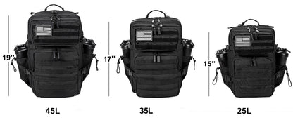 LHI 45L/35L/25L Tactical Backpack for Men and Women Waterproof Athlete Gym Outdoor Bag Travel Hiking Rucksack with Bottle Holder - Smarsty