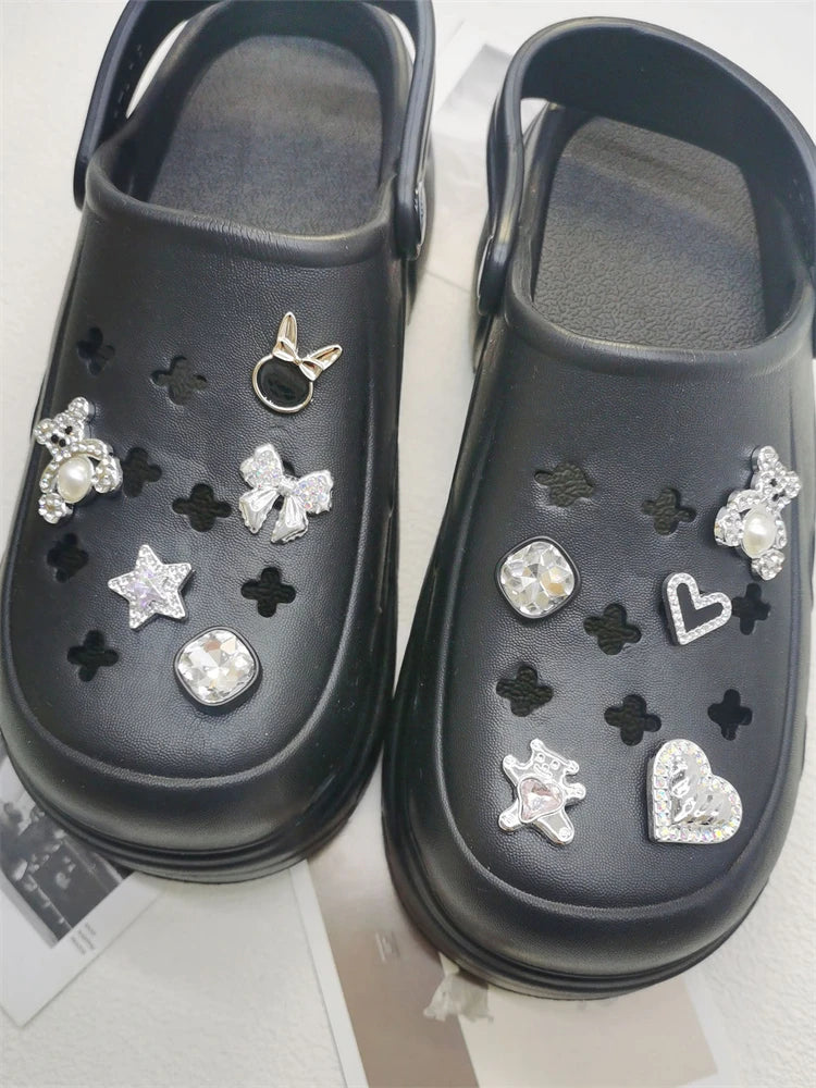 10PCS Shoe Charms ABS Bow Decorations For Sandals Luxury Rhinestone Bear Design Accessories 2024 Women Diy Bling Clog Ornaments