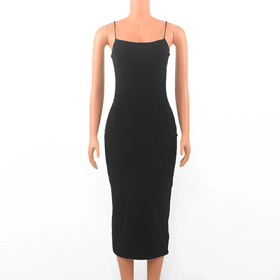 Summer Black Sexy Dress Women Streetwear Sleeveless Backless Solid Spaghetti Strap Bodycon Casual Clubwear Elegant Party Dresses - Smarsty