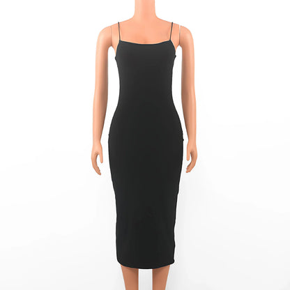 Summer Black Sexy Dress Women Streetwear Sleeveless Backless Solid Spaghetti Strap Bodycon Casual Clubwear Elegant Party Dresses - Smarsty