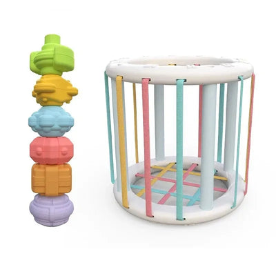 Baby Montessori Shape Sorter Cube Rainbow Colorful Blocks Sorting Game Infant Cognitive Grip Training Learning Educational Toy - Smarsty