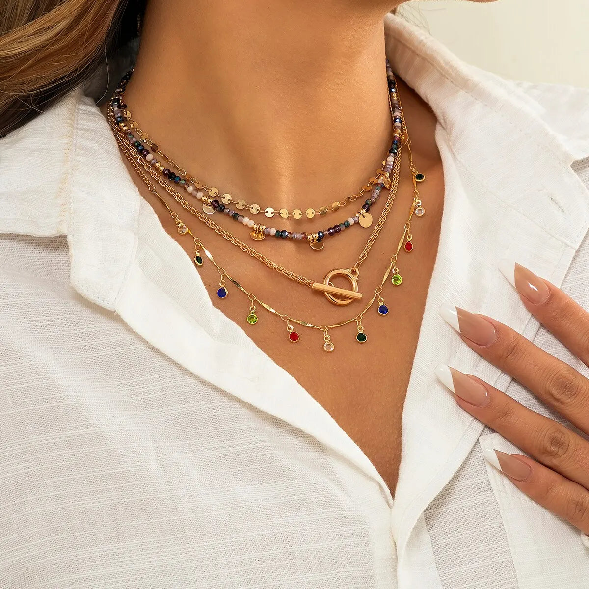 Boho Colorful Crystal Sequin Tassel Choker Necklace - Smarsty