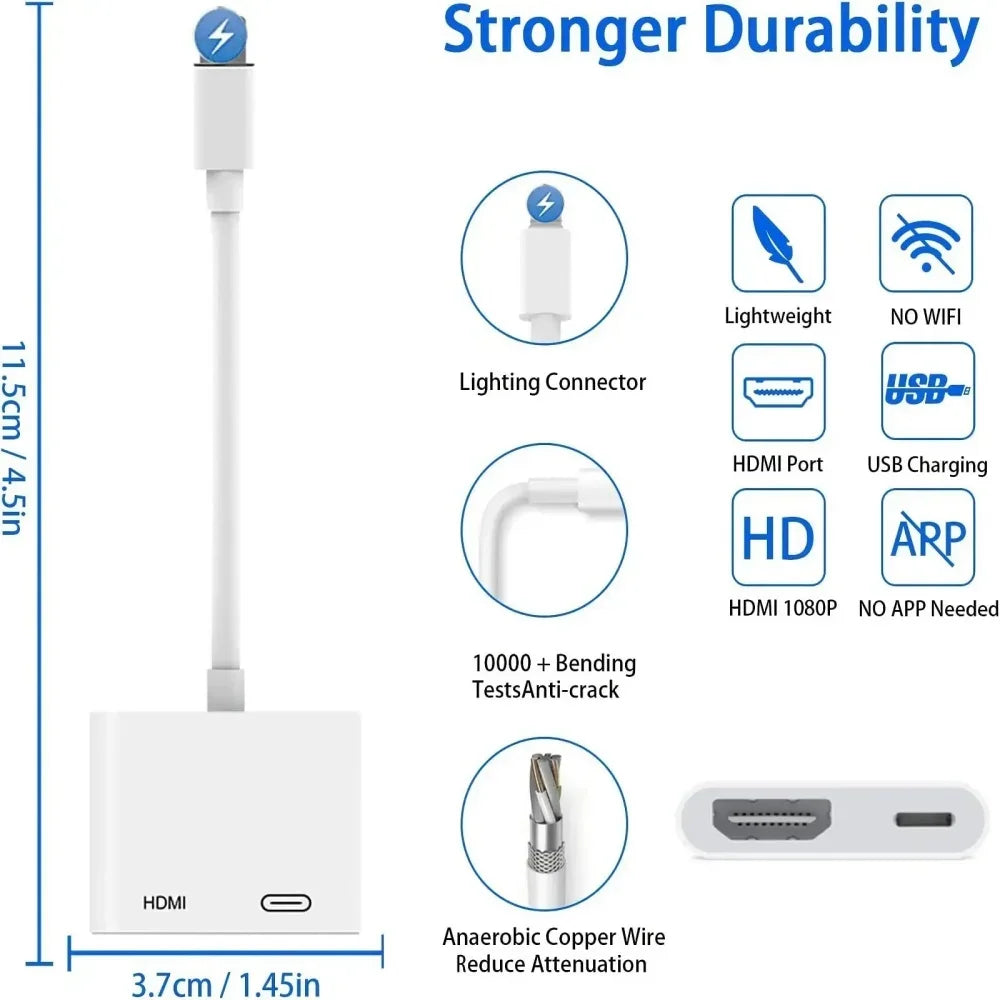 HD 1080P Lightning to HDMI Adapter for Seamless Audio Video Sync - Smarsty