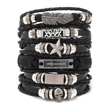 Viking Leather Bracelet For Men Adjustable Skull Design - Smarsty