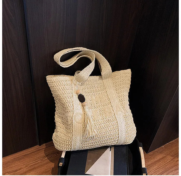 French Style Large Capacity Woven Straw Tote Bag For Women - Smarsty