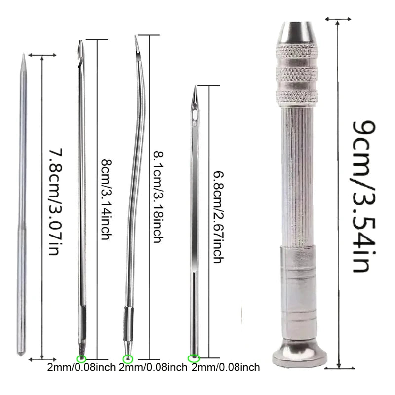 Leather Sewing Needles Kit, Set Contains Silver Leather Sewing Awl, 4 Piece Needle Suitable for Leather Canvas Tent - Smarsty