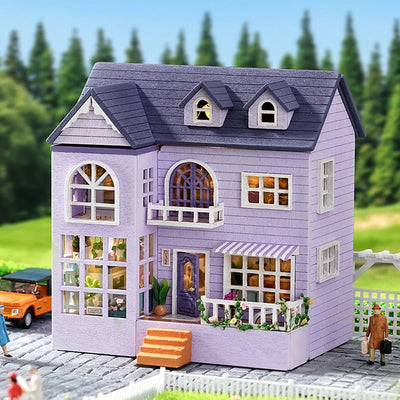 DIY Mini Wooden Doll House Assembly Building Model Pink Princess Villa Architecture Kit 3D Puzzle Dollhouse With Furniture Gifts by Smarsty