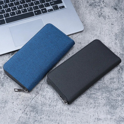 New men's long zipper wallet large capacity multi-card business canvas clutch wallet. - Smarsty