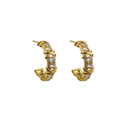 Vintage CC Stud Earrings Cubic Zirconia Korean Style Gift - Smarsty