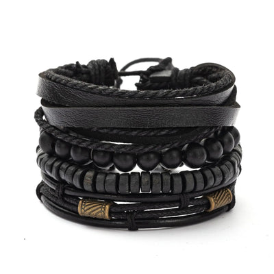 Vintage Multi Layer Wooden Beads Men's Bracelet Set - Smarsty