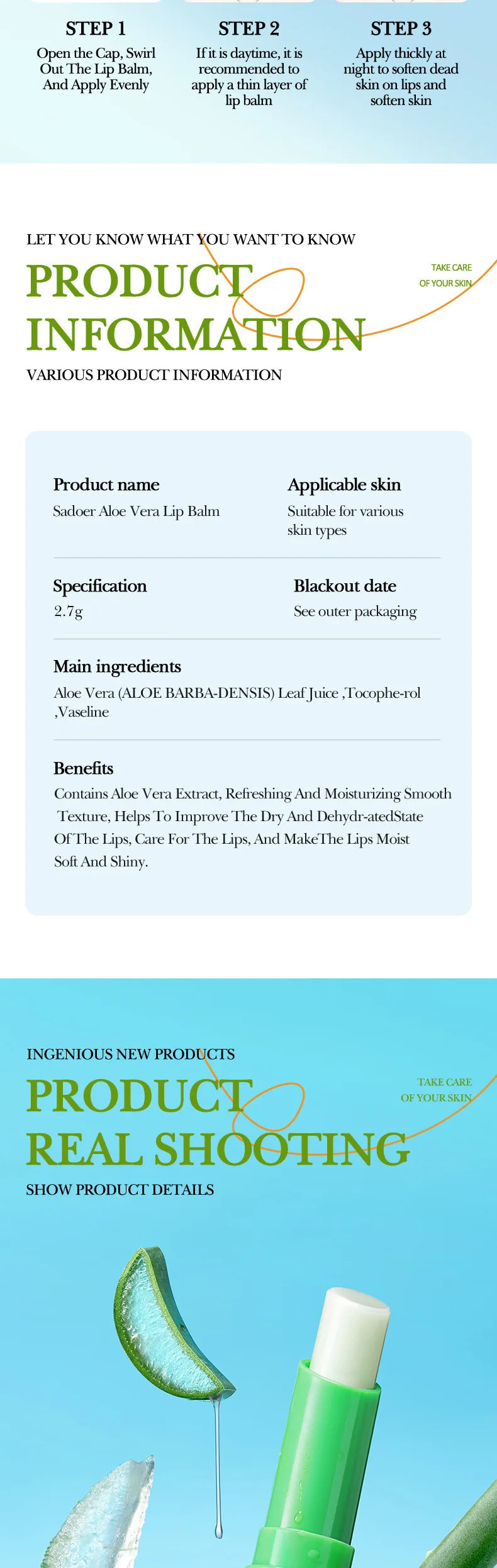 SADOER Aloe Lip Balm for Nourishing and Hydrating Lips - Smarsty