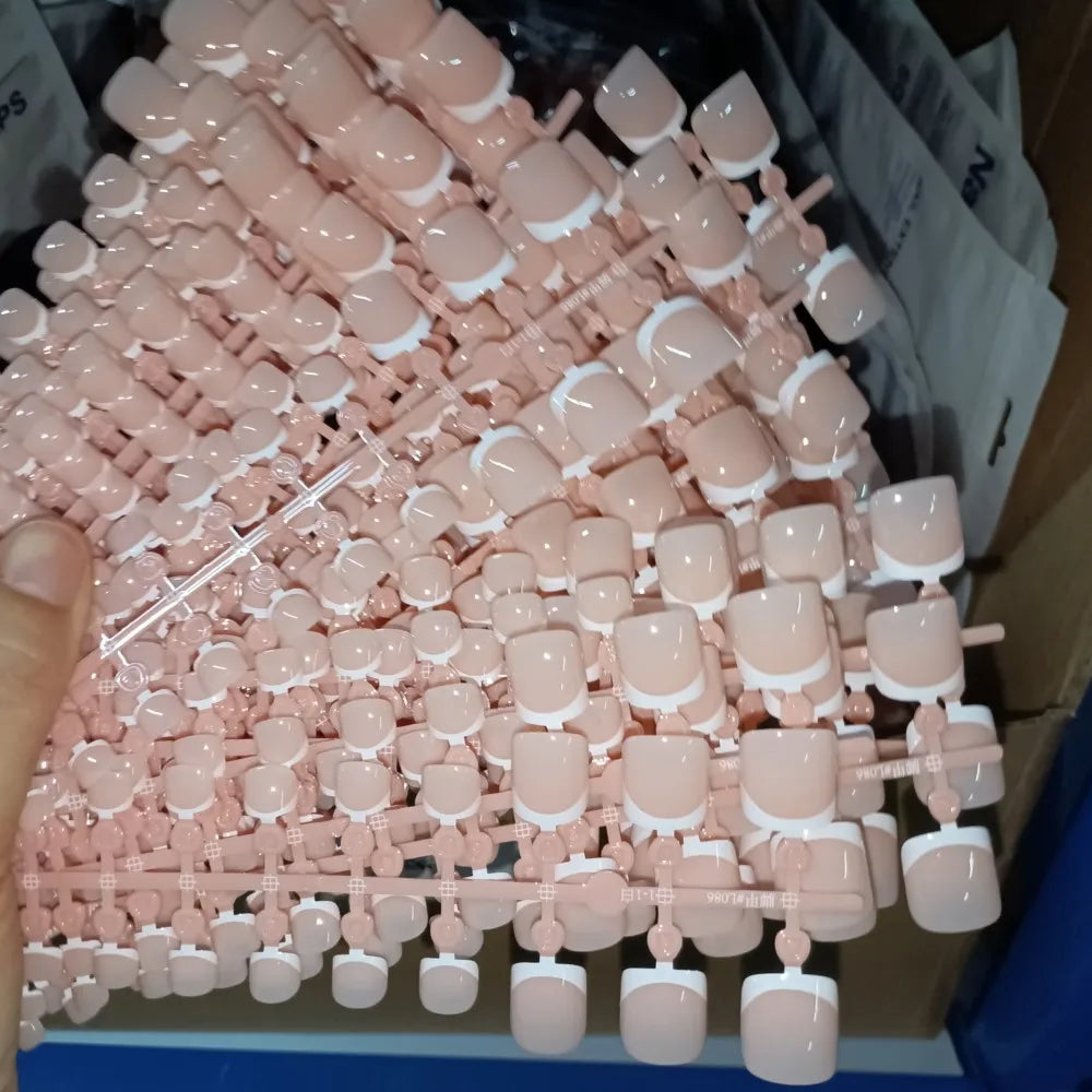 120 Pieces Pink Square Toe Nail Tips Full Cover Extensions - Smarsty