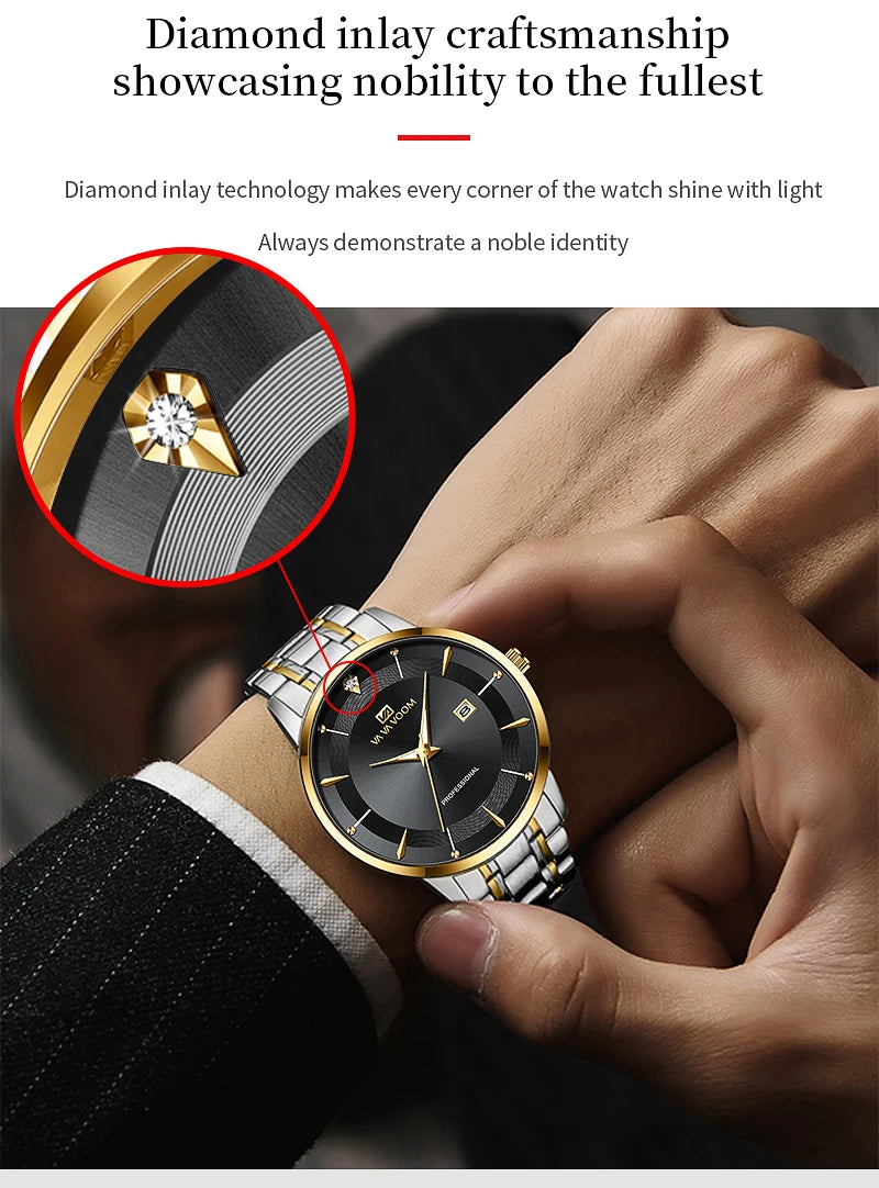 Luxury Stainless Steel Men's Watch with Rhinestones - Smarsty