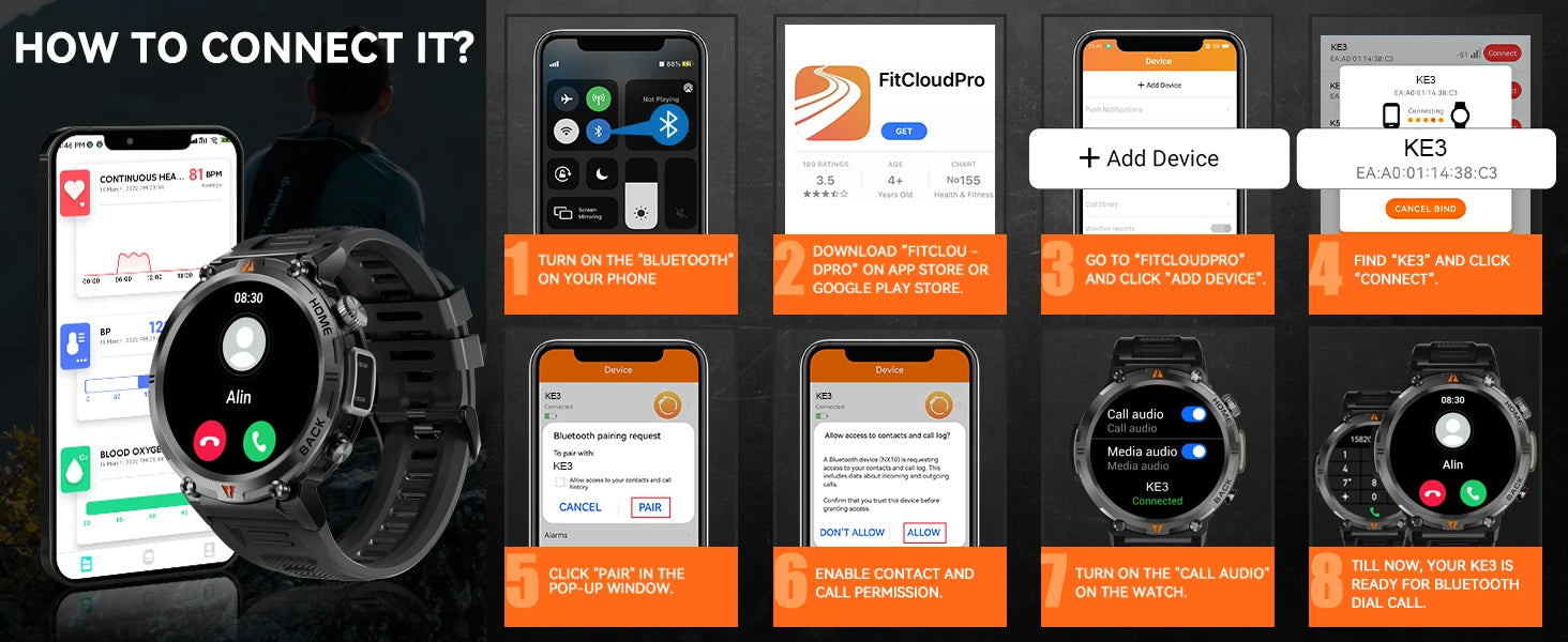 EIGIIS KE3 Smart Watch Bluetooth Call Waterproof Health Monitor - Smarsty