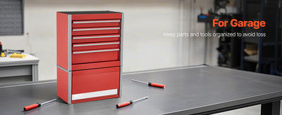 SucceBuy 5-Drawer 8.6in Metal Tool Box Red/Black Portable Small Tool Chest with PP Feet Pads for Garage Workshop Tools Storage - Smarsty