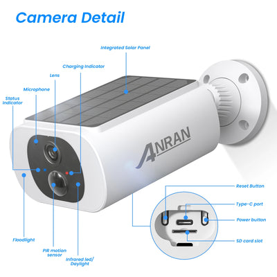 ANRAN 2/3/4 PCS Outdoor Wireless WIFI Camera 2.4G 3MP Battery Solar Security Camera Floodlight Color Night Vision Local Alarm - Smarsty