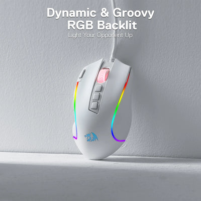 Redragon M612 Predator RGB Gaming Mouse 8000 DPI Wired Optical with 11 Programmable Buttons, White - Smarsty