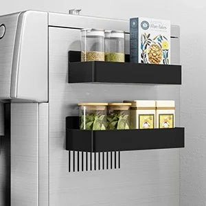 Strong Magnetic Shelves 2 Layers Black White Storage Rack Kitchen Plastic Spice Seasoning Organizer for Refrigerator Microwaves by Smarsty