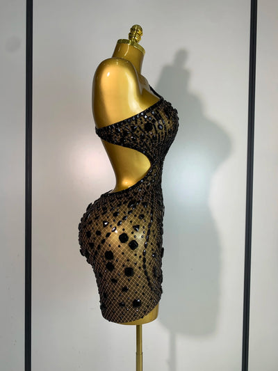 Sexy Sparkly Diamond Backless Short Dress 2025 Women Sleeveless Mesh See Through Evening Birthday Gown Singer Stage Outfit - Smarsty