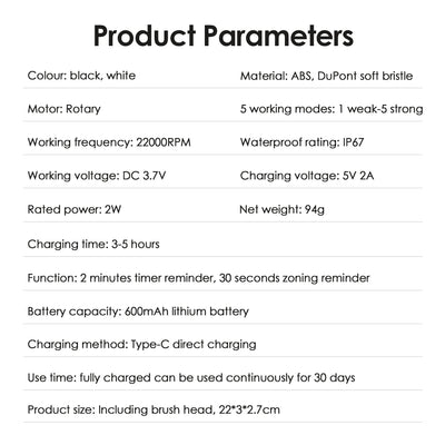 Waterproof Electric Toothbrush with 5 Cleaning Modes - Smarsty