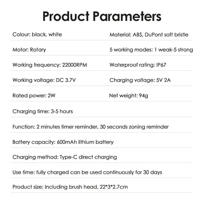 Waterproof Electric Toothbrush with 5 Cleaning Modes - Smarsty