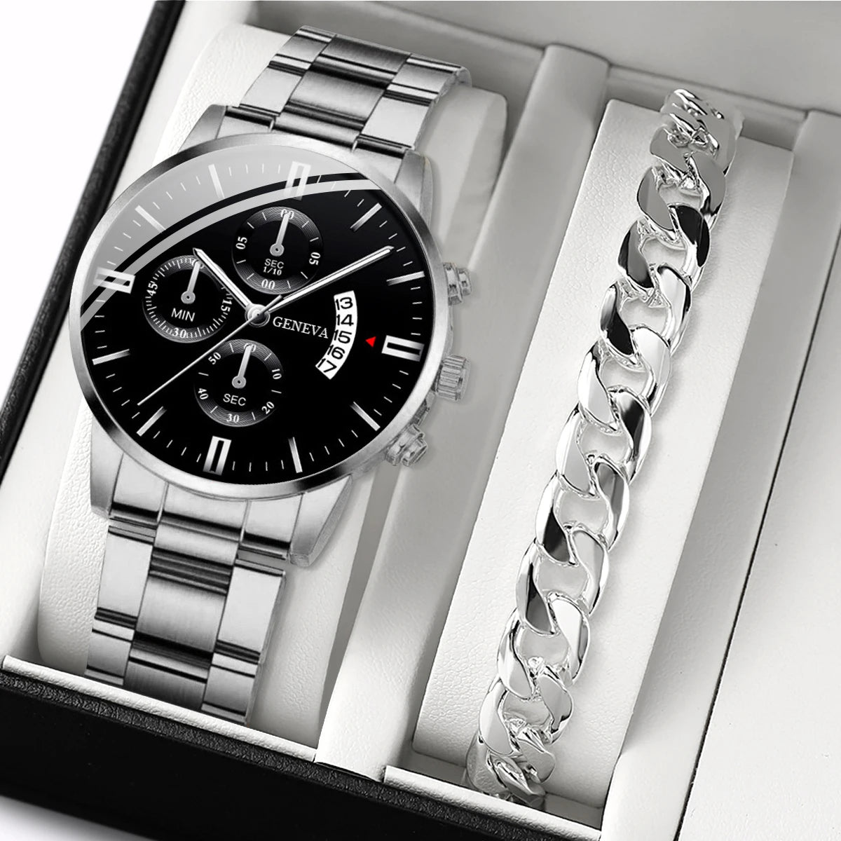 Men's Business Quartz Watch Set with Steel Band - Smarsty