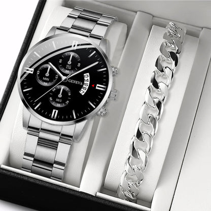 Men's Business Quartz Watch Set with Steel Band - Smarsty