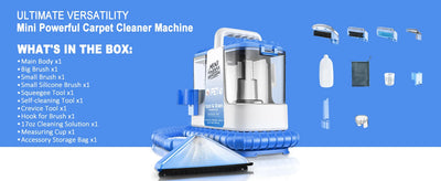 Carpet + Upholstery Cleaner Machine, 32Kpa Powerful Suction w/ 5 Cleaning Tools,Lightweight for Rug,Carpet,Car Seats,Pets,Stairs - Smarsty