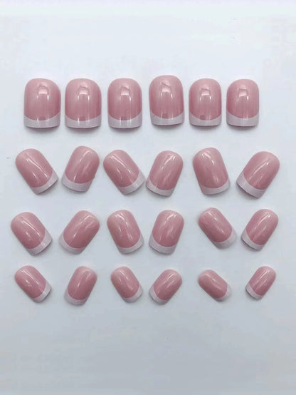 24 Piece Short Square Fake Nails with French Tips - Smarsty