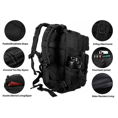 LHI 45L/35L/25L Tactical Backpack for Men and Women Waterproof Athlete Gym Outdoor Bag Travel Hiking Rucksack with Bottle Holder - Smarsty