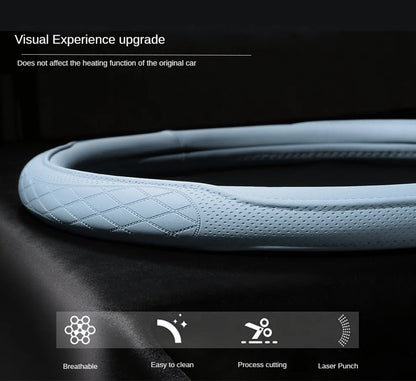 Napa Leather Perforated Patchwork Car Steering Wheel Cover, Non-slip, Breathable, Universal 15 Inch (Approx. 38cm)